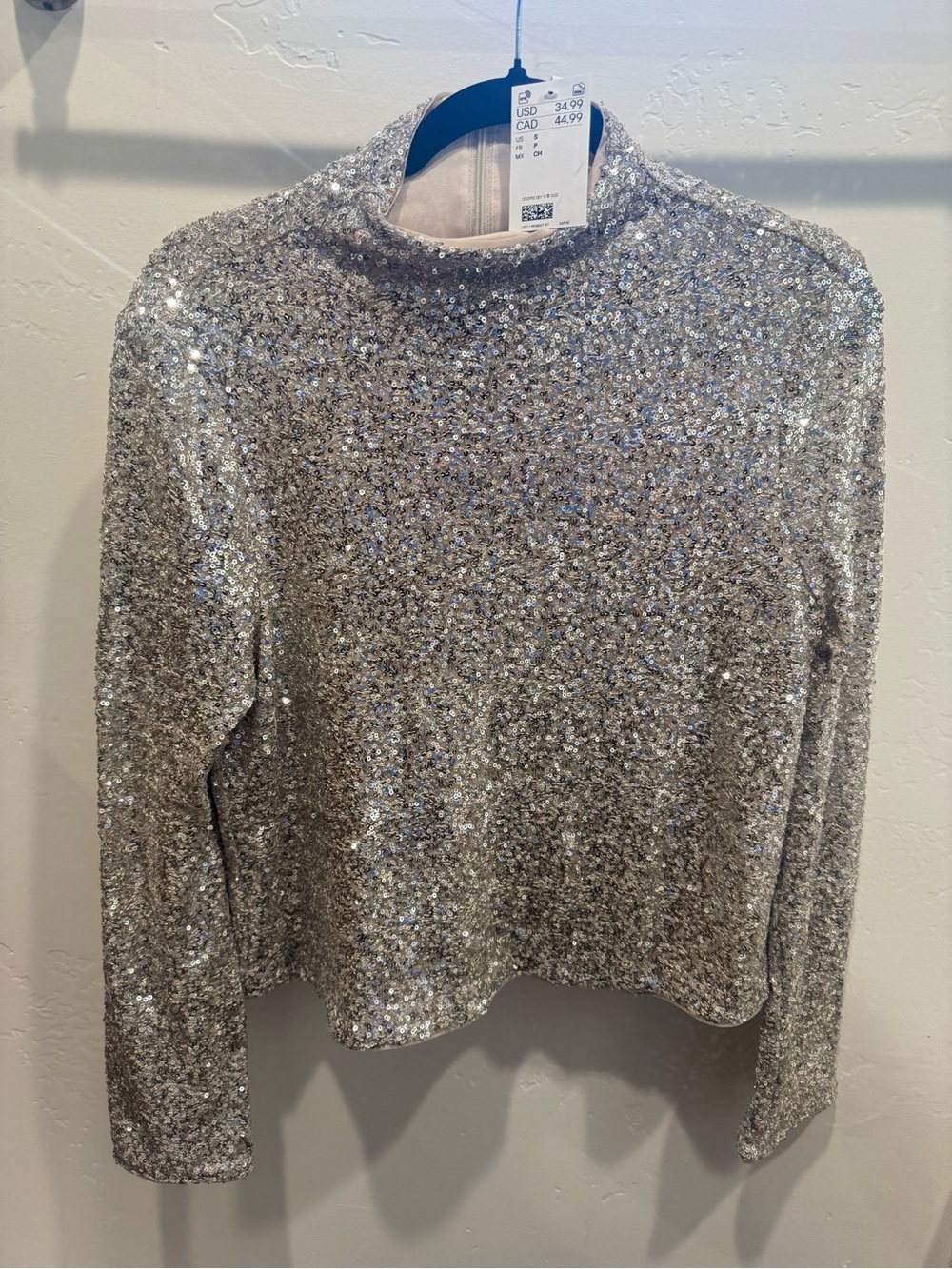 H&M Cream Silver Sequin-Embellished Top